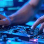 Close-up of expert fixing a gaming console